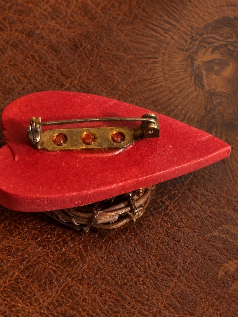 Jesus Christ Crown Of Thorns Love Heart Vintage Handmade Lapel Pin Brooch Badge - Picture 3 of 4